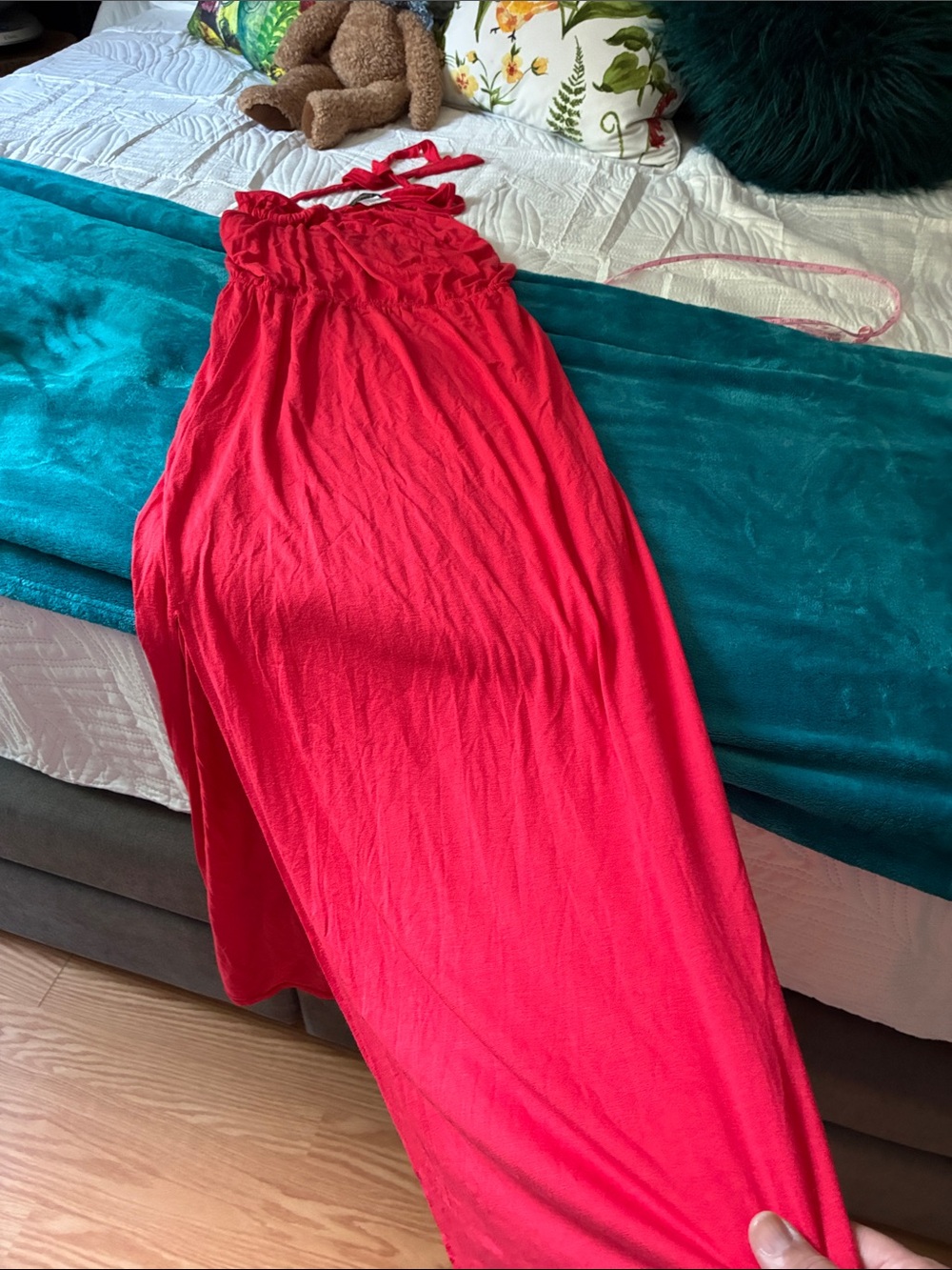 Bright Red Maxi Skirt with Smocked Waist